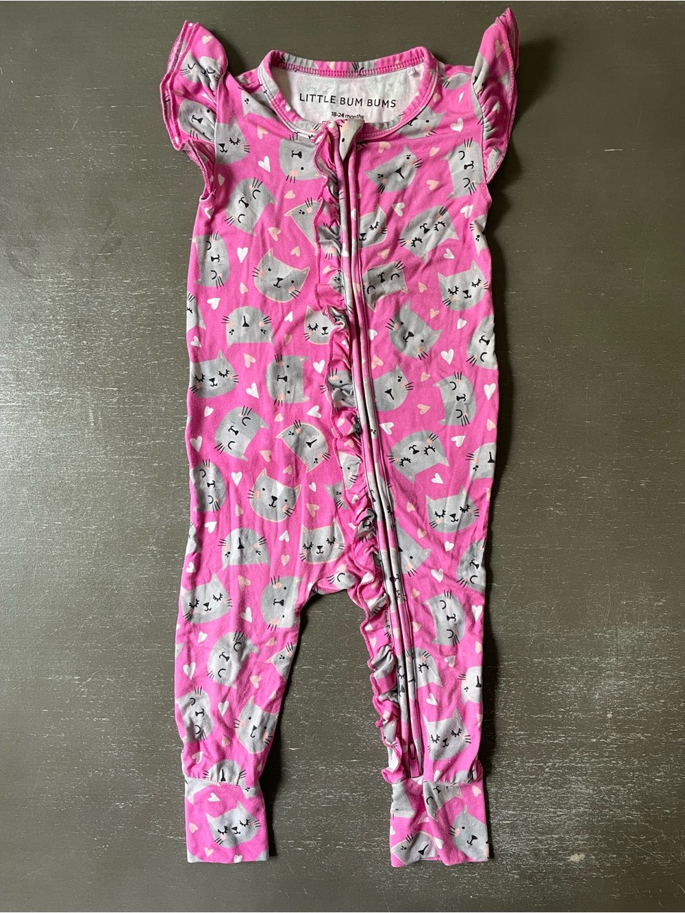 18-24m Little Bum Bums Bamboo Pink Cat-Print Zip Romper